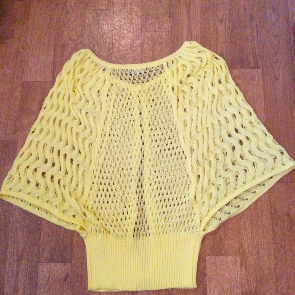 BCBGMaxAzria Yellow Open-Knit Cropped Sweater - Picture 2 of 4